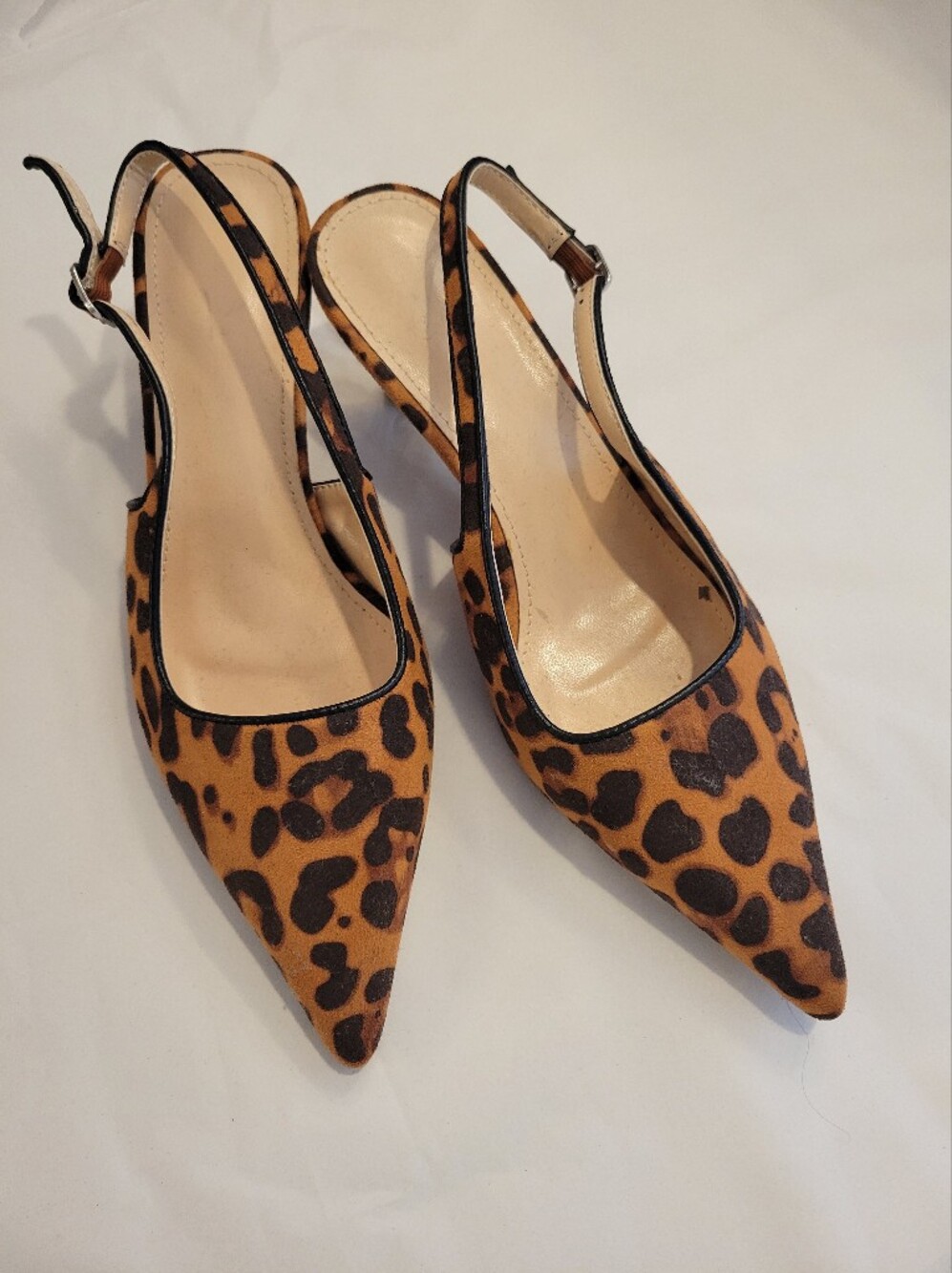 Leopard Print Pointed Toe Slingback Kitten Heels - Brown